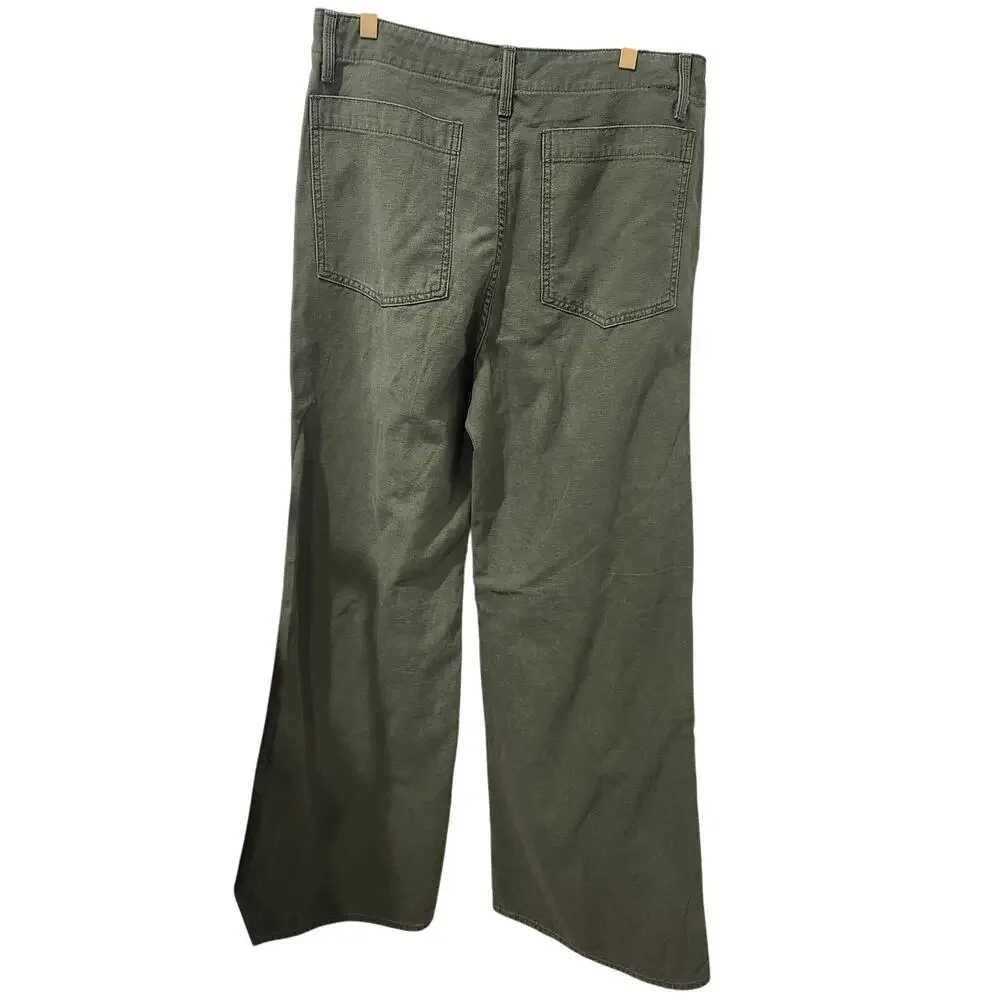 New Mother the major sneak roller high waist wide leg green pants size 29 - Picture 3 of 7